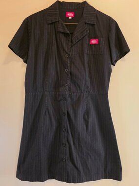 Dickies Garage Black Pinstripe Button Up Dress L